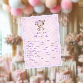 Råd för Mamma Lila Bear Shower Game Card Inbjudningar