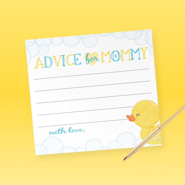 Råd för Mamma Rubber Anka Baby Shower Advice Anteckningsblock (Advice For Mommy Watercolor Rubber Duck Baby Shower Advice Card Note Sheet)