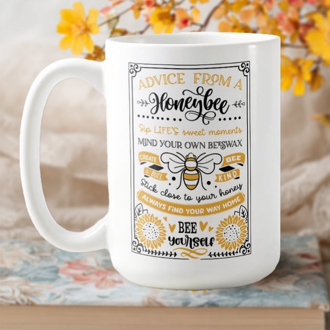 Råd från en honungsbi kaffemugg (Advice from a honeybee coffee mug)
