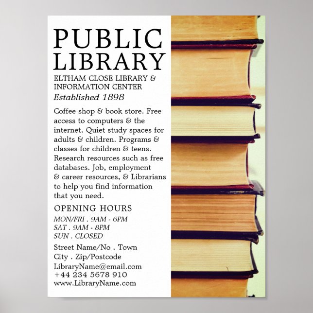 Rad från gamla Bokar, Bibliotek-reklam Poster (Framsidan)