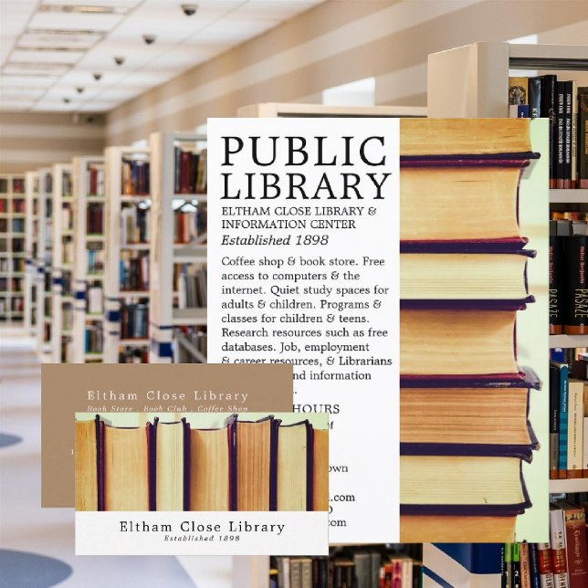 Rad från gamla Bokar, Bibliotek-reklam Reklamblad (Skapare uppladdad)