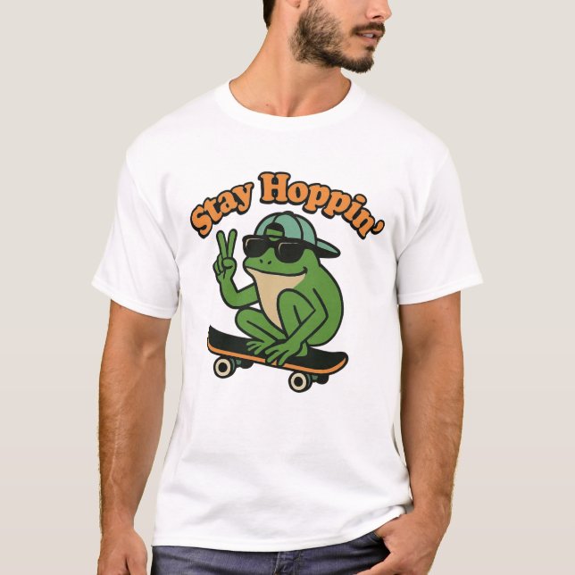 Rad Frog on a Skateboard T-Shirt Chill Vibes Only (Framsida)