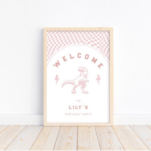 Rad Girls Dinosaur Rosa Birthday Välkommen Poster