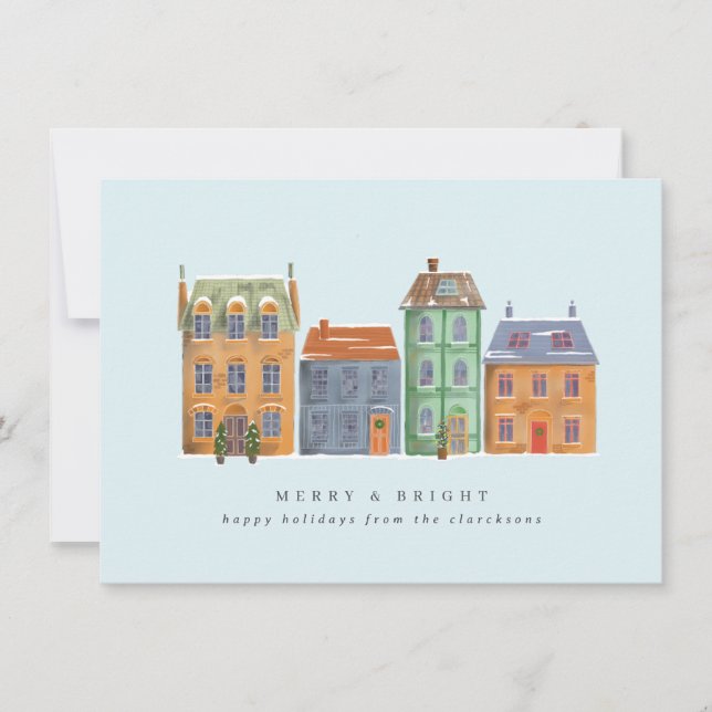 Rad hus från en vinterdag julkort (Framsida)