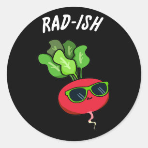 Rad-ish Funny Vegetable Radish Pun Mörk BG Runt Klistermärke