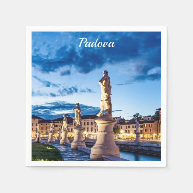 Rad med belysta statyer i Padova Pappersservett (Framsidan)