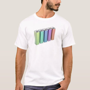 Rad med fem färgade fyrkantiga tennburkar för moto t shirt