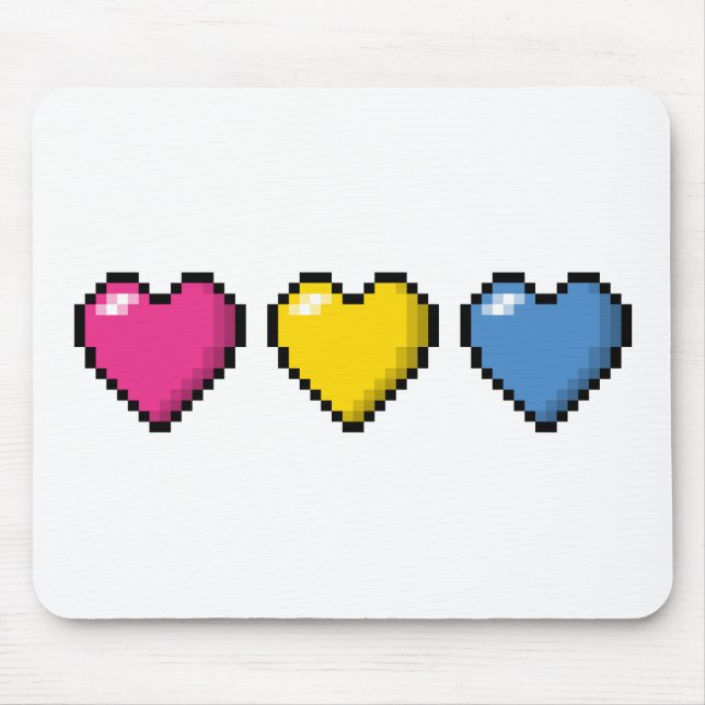 Rad med tre Pansexual Pride Flagga Pixel Hearts Musmatta (Framsidan)