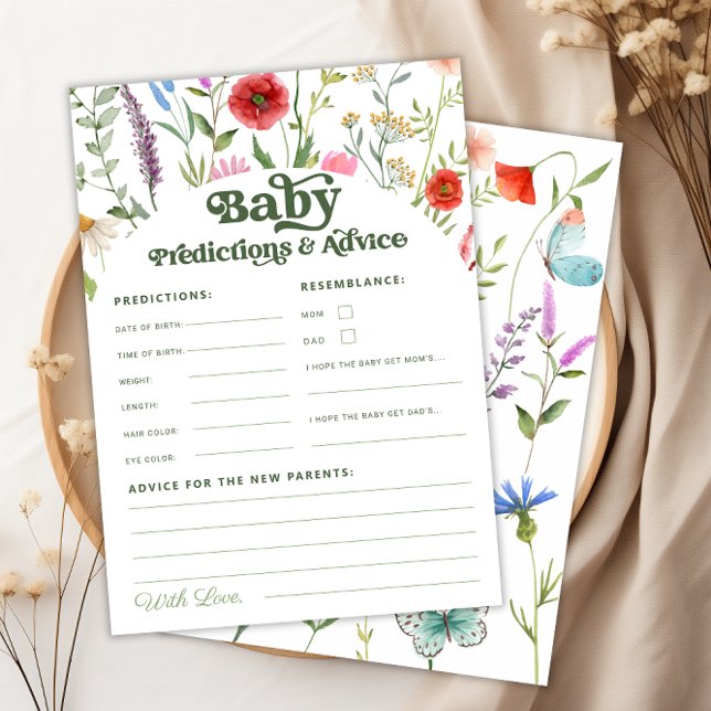 Råd och förutsägelsekort för Wildblomsterbabyskor Inbjudningar (Wildflower Baby Shower Advice And Predictions Card)
