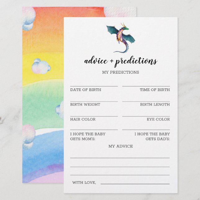 Råd och förutsägelser Dragon Baby Shower-spel (Fram/baksida)