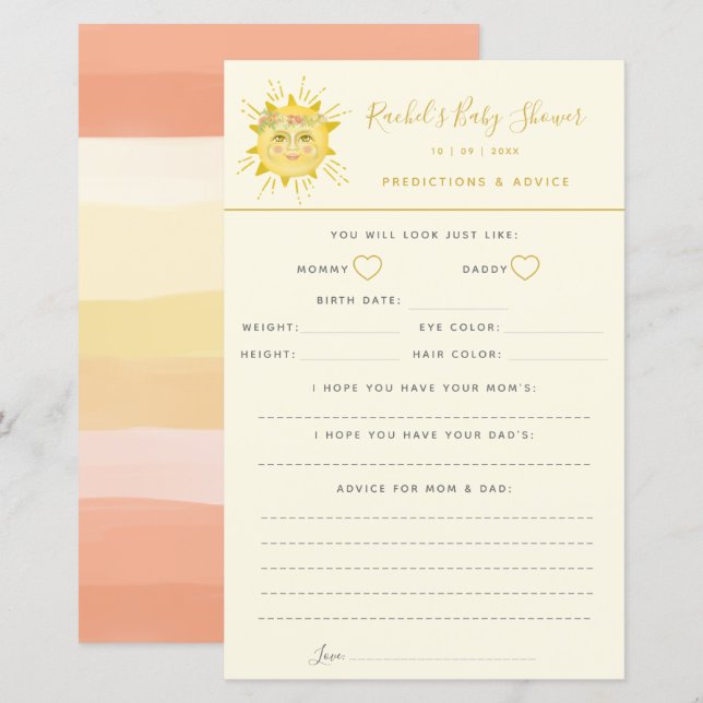Råd och förutsägelser för Cute Sunshine Baby Showe (Fram/baksida)