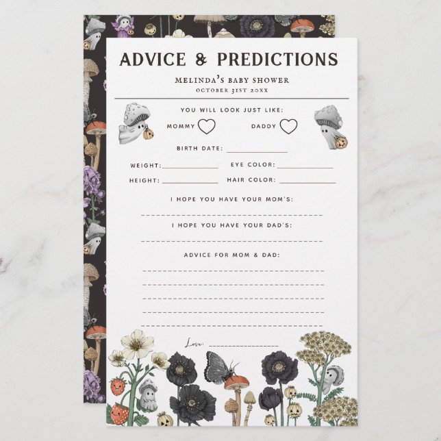 Råd och förutsägelser Halloween-babyspel (Fram/baksida)