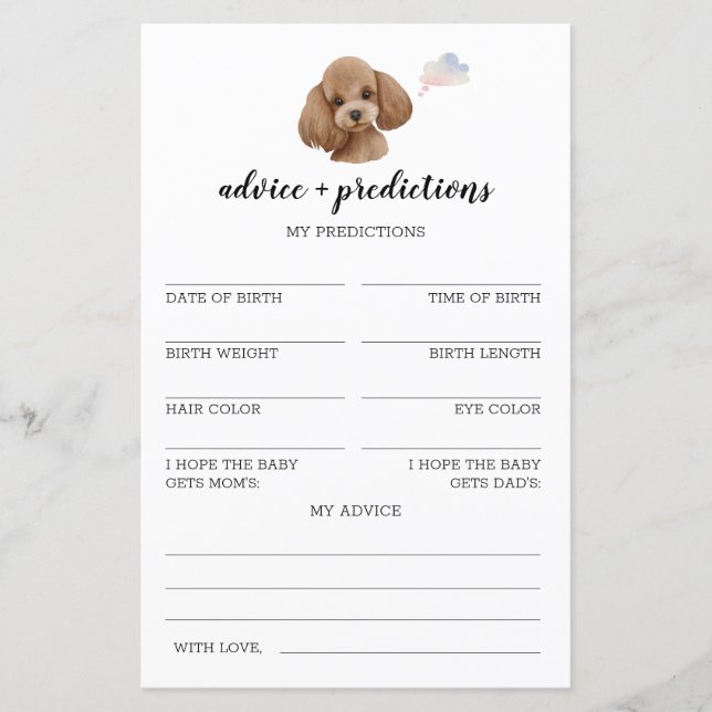 Råd och förutsägelser Pudel Leksak Baby Shower-spe (Framsida)