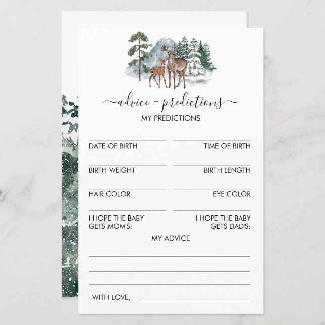 Råd och förutsägelser Vinter Baby Shower-spel (Fram/baksida)