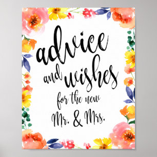 Råd och önskemål Blommig 8x10 bröllopsskylt Poster