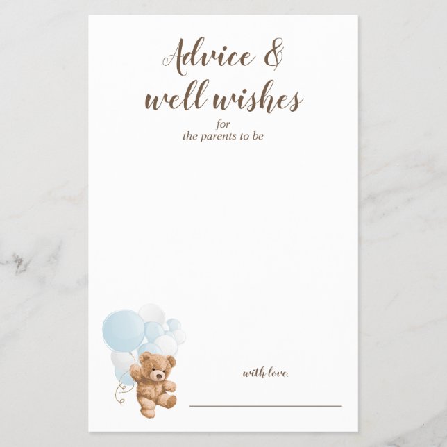 Råd och Önskemål Blue Nalle Baby Shower Flygblad (Framsidan)