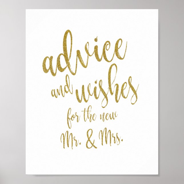 Råd och önskemål Guld Glitter 8x10 Bröllopsskylt Poster (Framsidan)