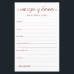 Råd och Önskemål spanska<br><div class="desc">Dessa enkla, ro guld, moderna, minimala, handskrivna skript Spanska rådet & Önskemål/Consejos y Deseos lakan är perfekt att få möhippa, repetitionsmiddag eller bröllop gäster att fylla för lycklig-paret. Människor kommer att få de impulser som krävs - de gör det så lätt att lämna ord som älskar råd och bra önskemål....</div>