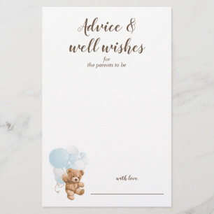 Råd och önskningar Blå teddybjörn Baby Shower Flygblad