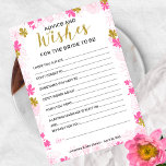 Råd och önskningar till bruden | Rosa blommor<br><div class="desc">Ett delikat modernt blommigt bröllopsduschkort med "Råd och önskningar till bruden",  designen har ett rosa och guld blommigt mönster,  detta kort är personligt med brudens namn och duschdatum.</div>