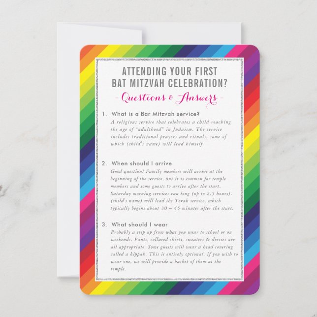 Råd om bat mitzvah serviceinformation, regnbåge inbjudningar (Framsida)