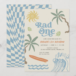 Rad One Retro Surf Lille Kille Första Födelsedagen Inbjudningar