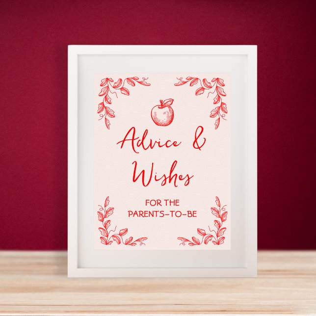 Råd & önskningar Äpple Handritad Babyfirande Poster (Advice & Wishes Apple Hand Drawn Baby Shower Poster)