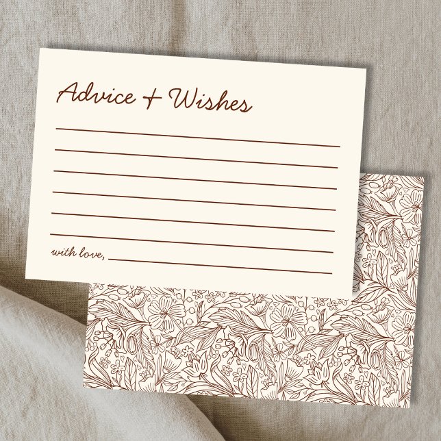 Råd & önskningar Brun Handskriven Bröllopsfest Anteckningskort (Advice & Wishes Brown Handwritten Bridal Shower Note Card)