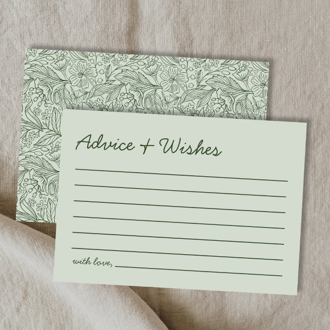 Råd & önskningar Grön Handskriven Bröllopsfest Anteckningskort (Advice & Wishes Green Handwritten Bridal Shower Note Card)