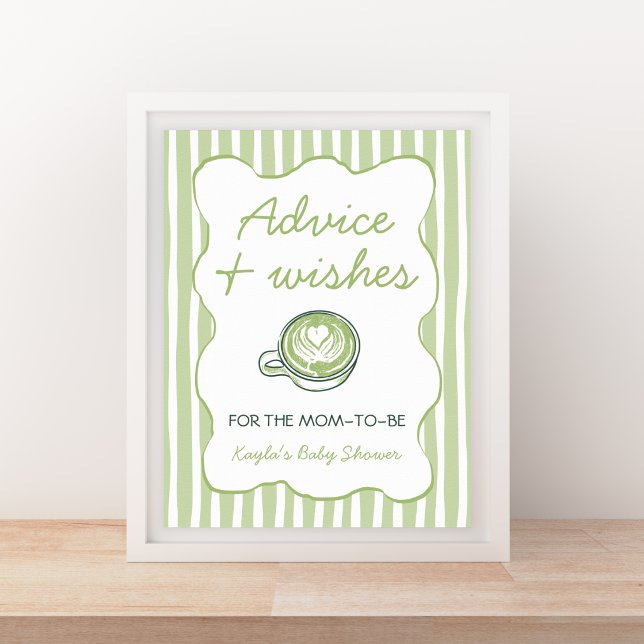 Råd & önskningar Matcha grönt te Bebis shower Poster (Advice & Wishes Matcha Green Tea Baby Shower Poster)