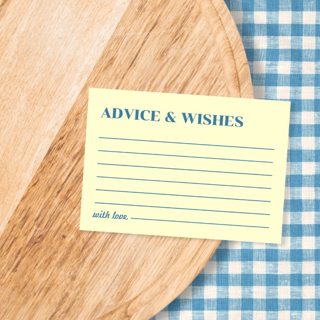 Råd & Önskningar Smörgul & Blå Bröllop Anteckningskort (Advice & Wishes Butter Yellow & Blue Wedding Note Card)