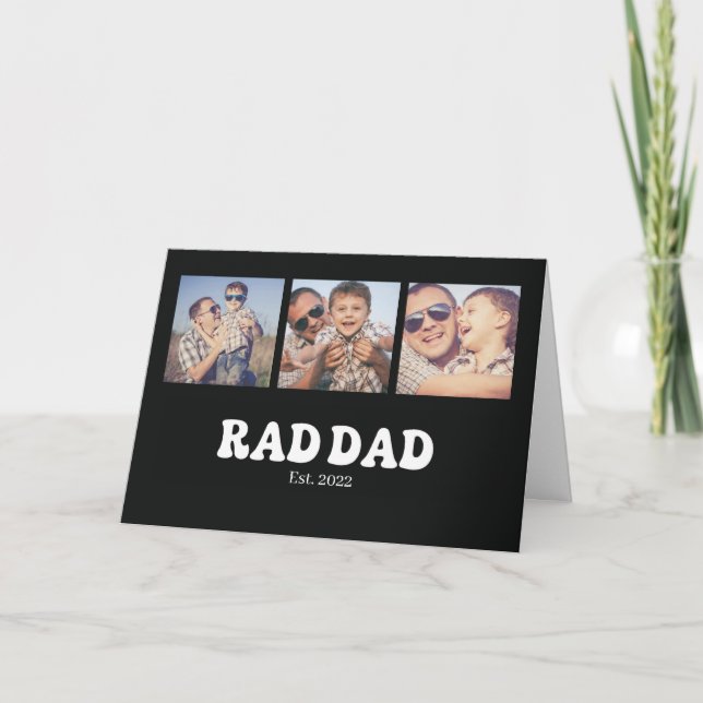 Rad Pappa Est. Retro 3 Foto Vikbart Grattkort Kort (Framsida)