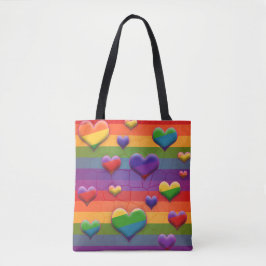 Rad Rainbow Hearts Stripe Retro Roligt Mönster Tygkasse