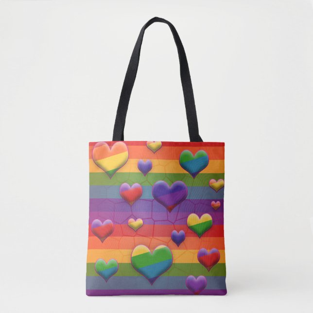 Rad Rainbow Hearts Stripe Retro Roligt Mönster Tygkasse (Framsida)