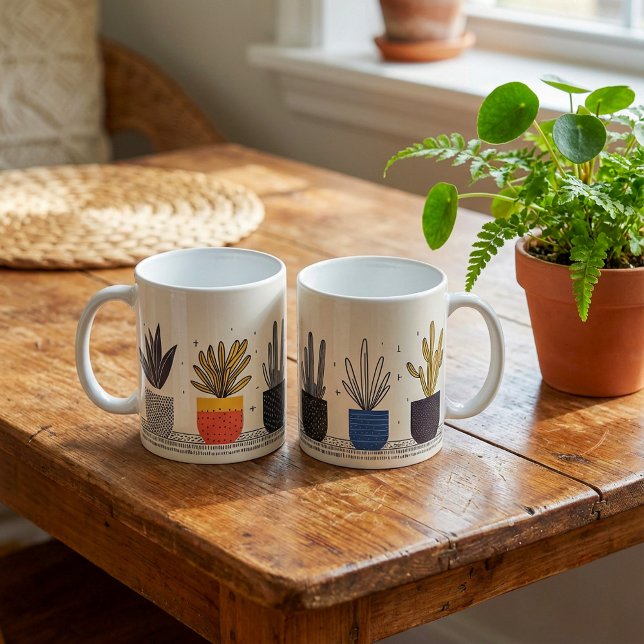 Rad roligt för krukväxter kaffemugg (Potted Plants Row fun Botanical Coffee Mug.)