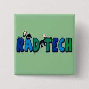 Rad-Tech med stick figurer och röntgenstråledesi Knapp