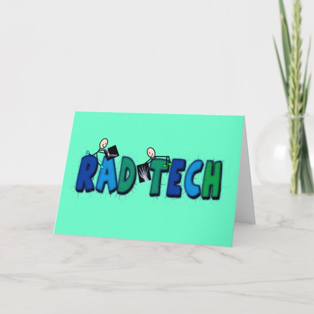 Rad-Tech med stick figurer och röntgenstråledesign Kort (Framsida)