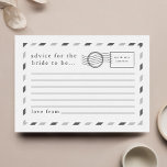 Råd till blivande bruden Luftpostkort<br><div class="desc">En vacker samling minnessaker för den blivande bruden, denna enkla och minimalistiska luftpostinspirerade design låter gästerna skriva hjärtliga meddelanden till dig inför din bröllopsdag! Med fullt anpassningsbar text i denna design kan du anpassa varje detalj på postkortet så att det passar dig, inklusive att ha herrens och damens namn. Ett...</div>