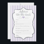 Råd till Bride Lavender Lilac-Möhippan<br><div class="desc">Råd för bridkorten i lavender och silver grått. Denna möhippa i elegant och roligt rekommenderar att man duschar verksamheten i sportlilak och vita rand med silver faux glitter accent och silver text.</div>