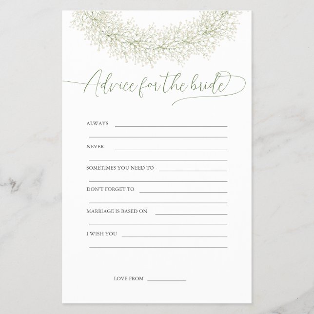 Råd till bruden Bröllopsdusch spel Flyer (Framsidan)