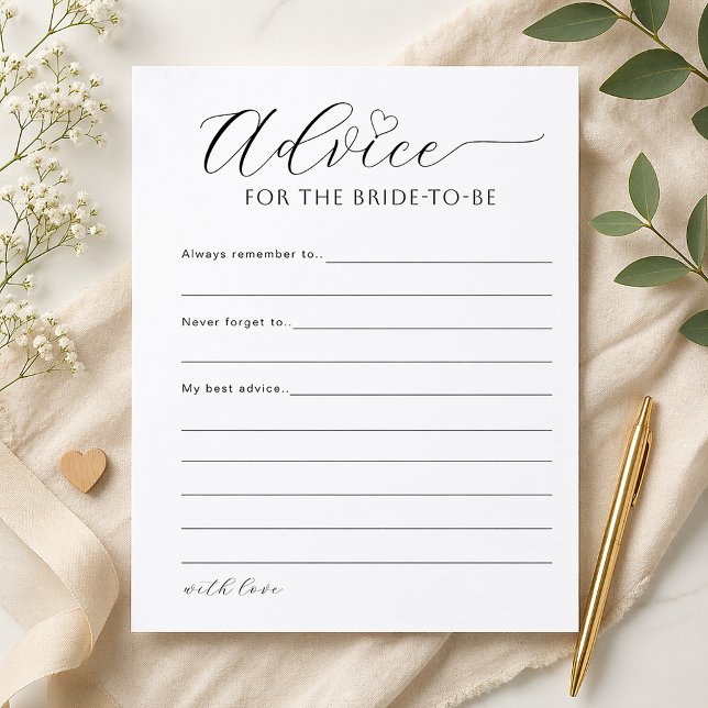 Råd till Bruden Utskrivbart Bröllopsduschspel Poster (Bridal Shower Game Sheet)