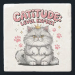 Råd: världsordningen i Stil" Stenunderlägg<br><div class="desc">Visa upp din ultimata kattälskarstatus med roligten "Catitude: Level Expert" t-shirt! Den här komfierade garantin är en perfekt för alla som vet hur man styr med kattdjurets charm. Den har en underbar fluffy katt med ett litet krona och lekfullt tass avtryck. Underbar för vardaglig bära, slumrande eller som en söt...</div>
