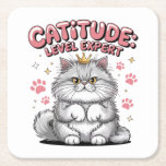 Råd: världsordningen i Stil" Underlägg Papper Kvadrat<br><div class="desc">Visa upp din ultimata kattälskarstatus med roligten "Catitude: Level Expert" t-shirt! Den här komfierade garantin är en perfekt för alla som vet hur man styr med kattdjurets charm. Den har en underbar fluffy katt med ett litet krona och lekfullt tass avtryck. Underbar för vardaglig bära, slumrande eller som en söt...</div>