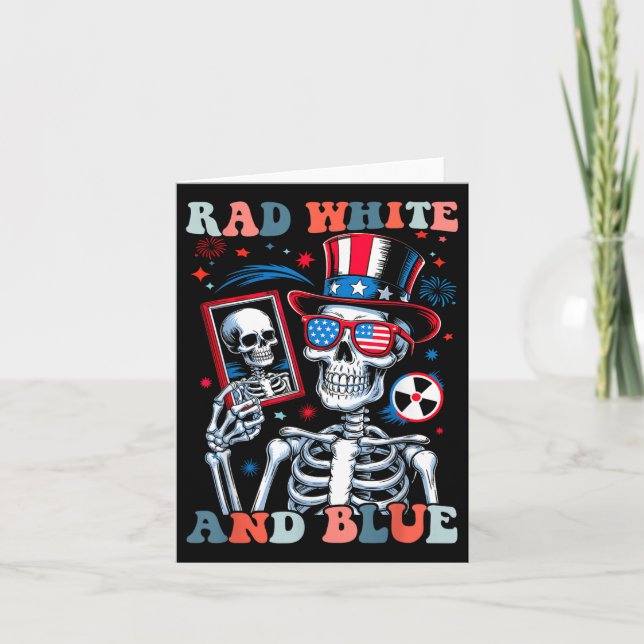 Rad White och Blue Skeleton Funny Patriotic Radiol Kort (Framsida)