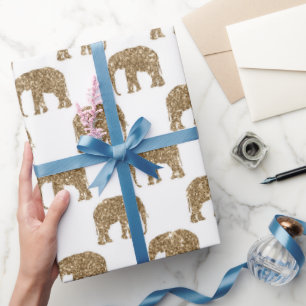 Radbyte av party från guld, vit jungle elefant presentpapper