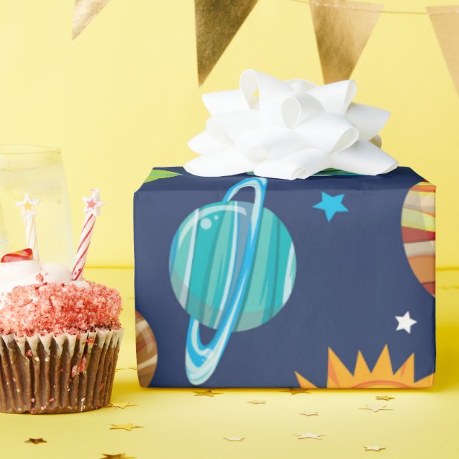 Radbyte för roligt Space party mönster Presentpapper (Födelsedagsfest)