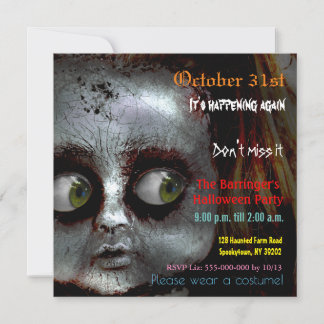 Rädd docka läskig Halloween Semi Glans Inbjudan