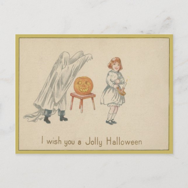 Rädd flicka spökdräkt Jack O Lantern Vykort (Framsida)