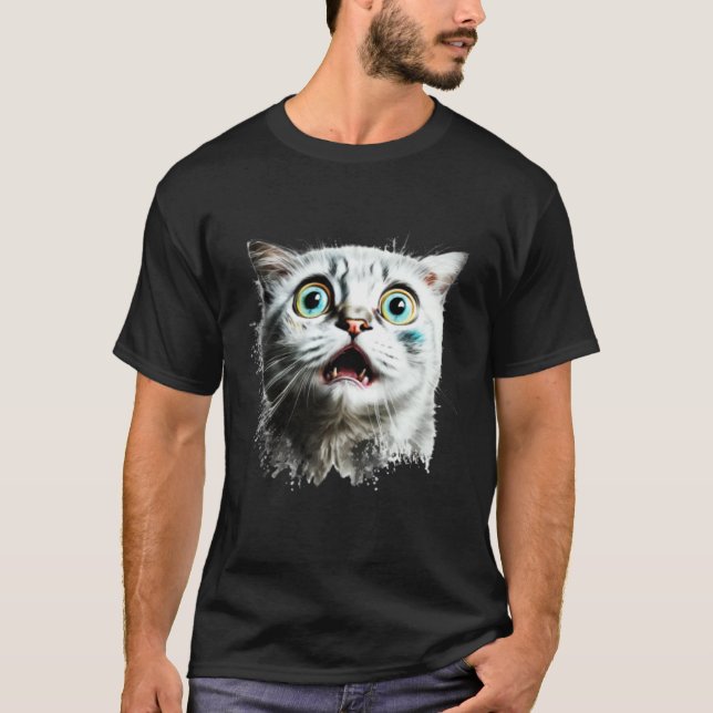 Rädd Kattsikte Rädd Katt T Shirt (Framsida)