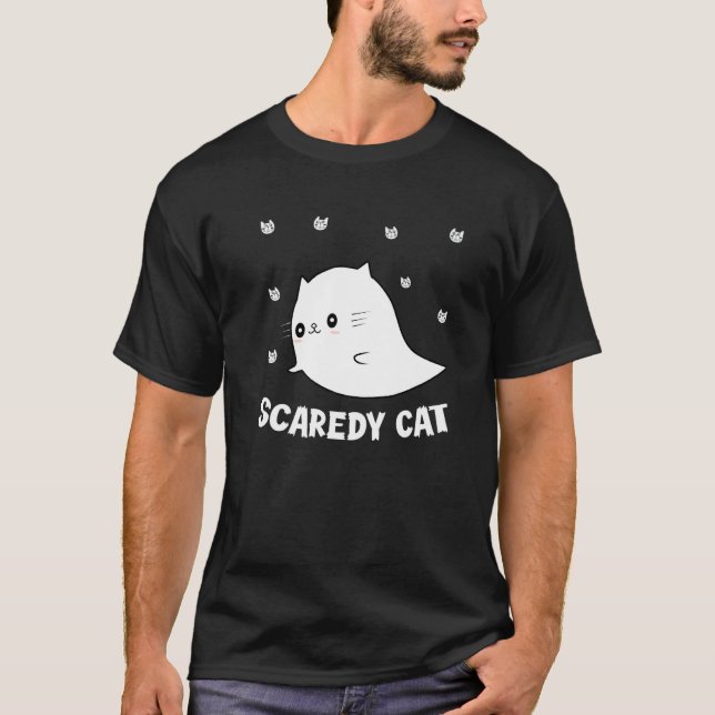 Rädd Kattskrämmande Spök Liten Katt Katt Halloween T Shirt (Framsida)